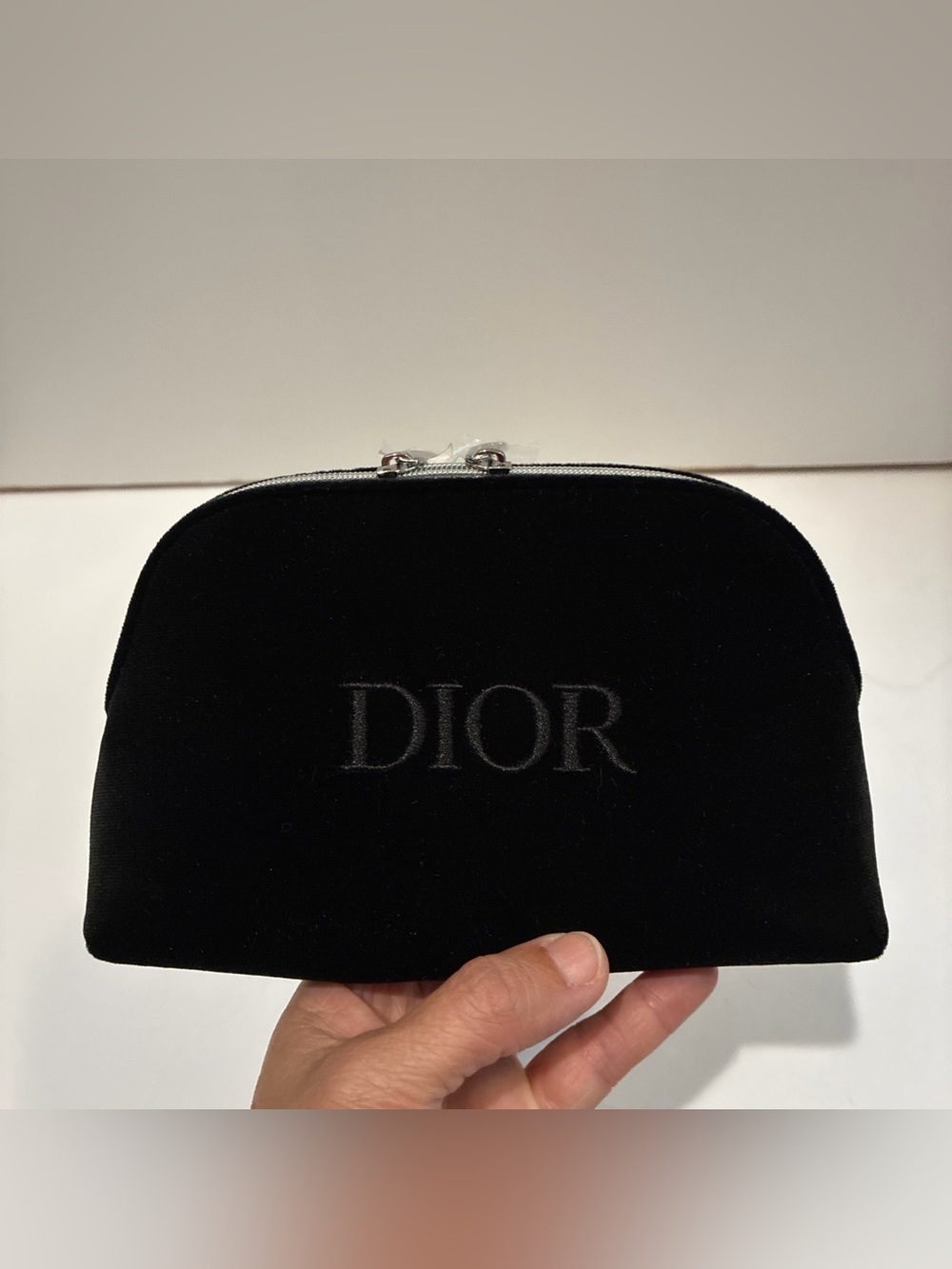 Dior Black Velvet Cosmetic Case with Embroidered Logo